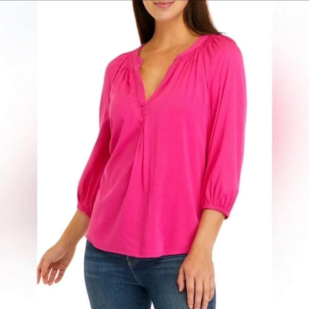 Crown & Ivy | Hot Pink Peasant Top | size 1X | NWT
